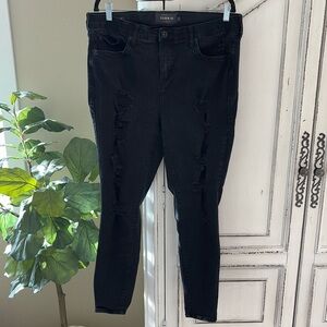 Torrid Sky High Skinny Size 18R Black Distressed Jeans